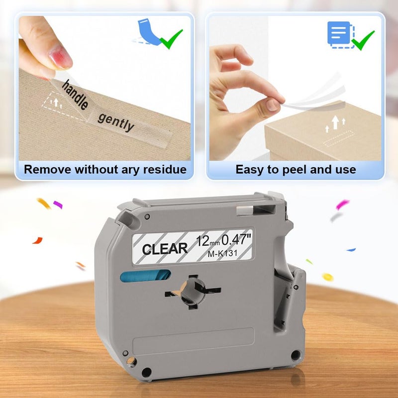 GreaTeam PT-M95 Label Tape Clear Compatible with M-K131s Brother Label Tape Clear 12mm 0.47 M131 MK131 P Touc M Tape for Brother Label Maker PTM95 PT85 PT65 PT90 Label Maker Refills Black on Clear  4 Pack - Image 4